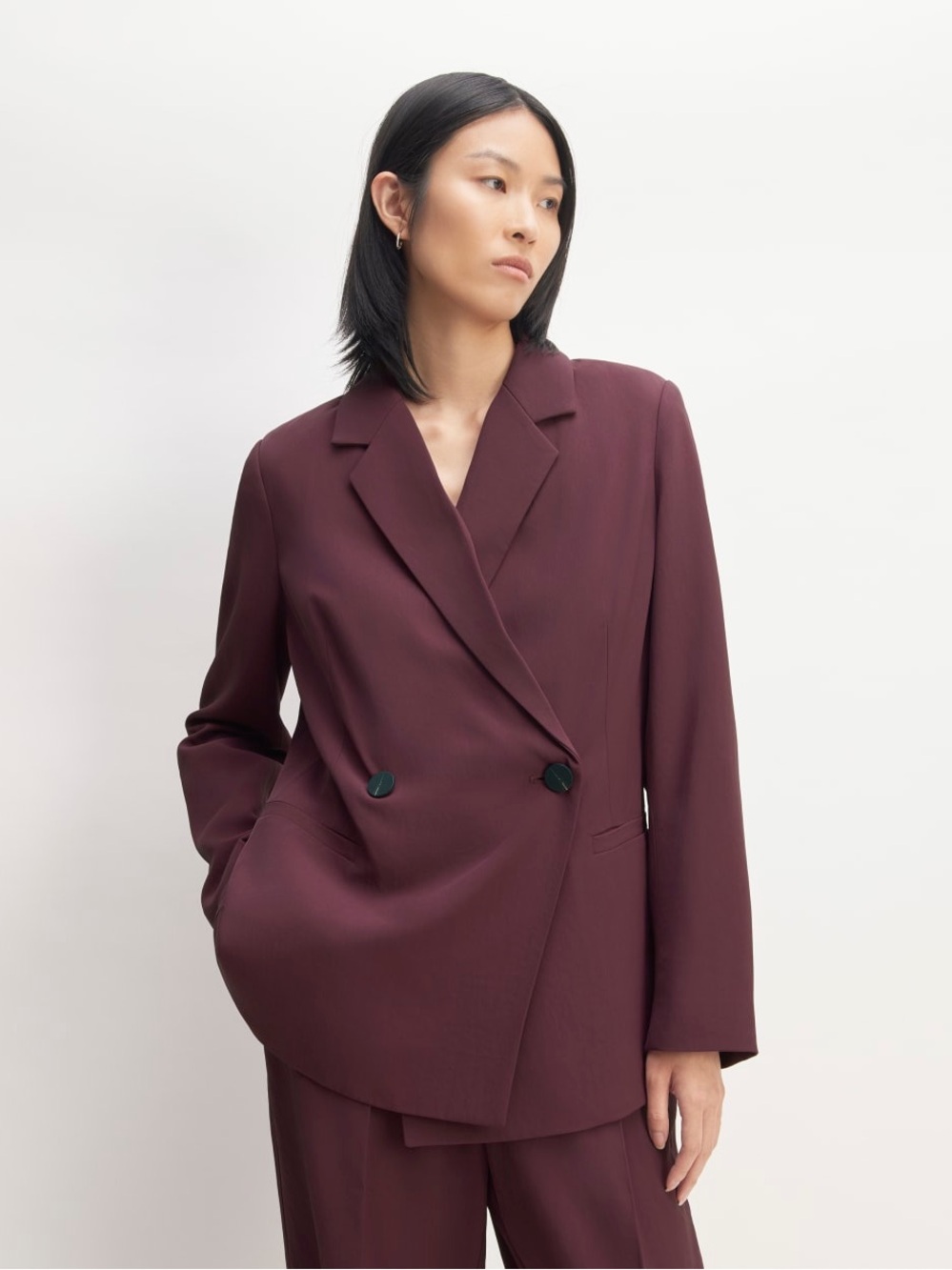 EVERLANE Women’s The Drappy Relaxed Fit Blazer - Burgundy, Sz 16